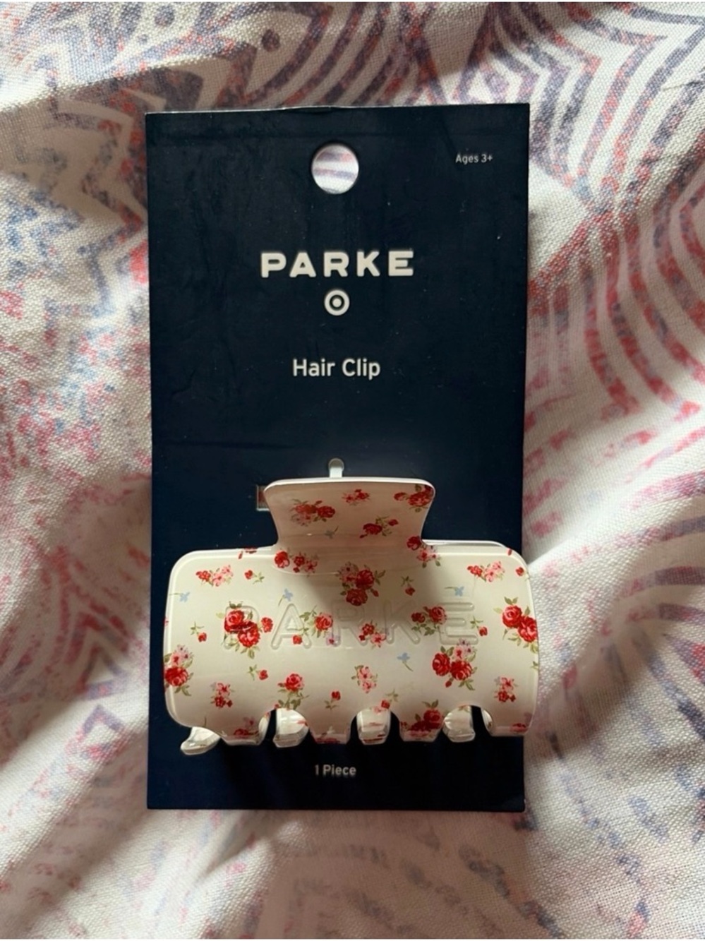 Parke White Floral Rose Pattern Hair Clip
